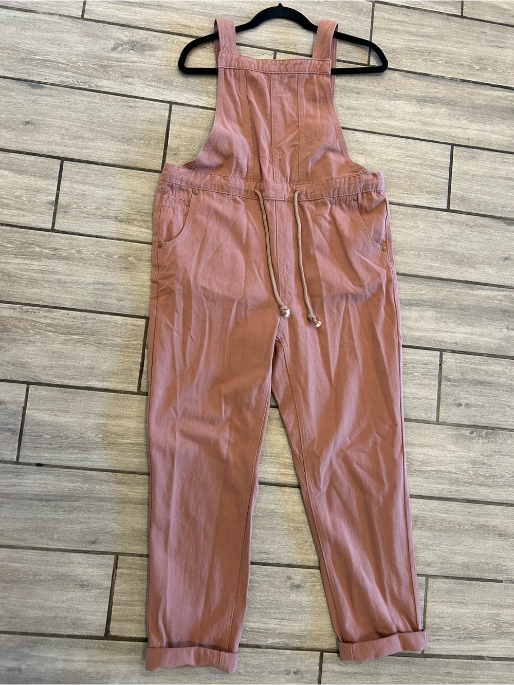 Easel Boho Mauve Pink 100% Cotton Drawstring Jumpsuit Overalls Medium